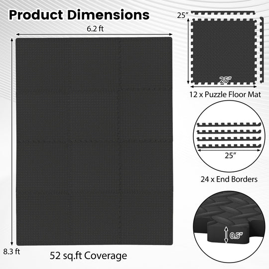 12Tiles 1/2" Puzzle Exercise Floor Mats