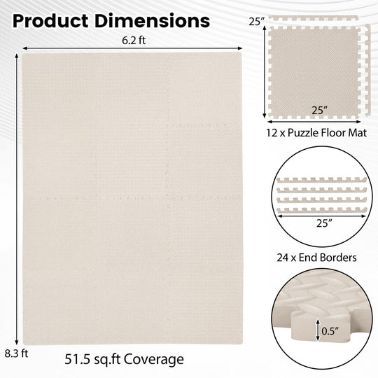 Puzzle Exercise Floor Mats 1/2 Inch Thick - 12 Tiles