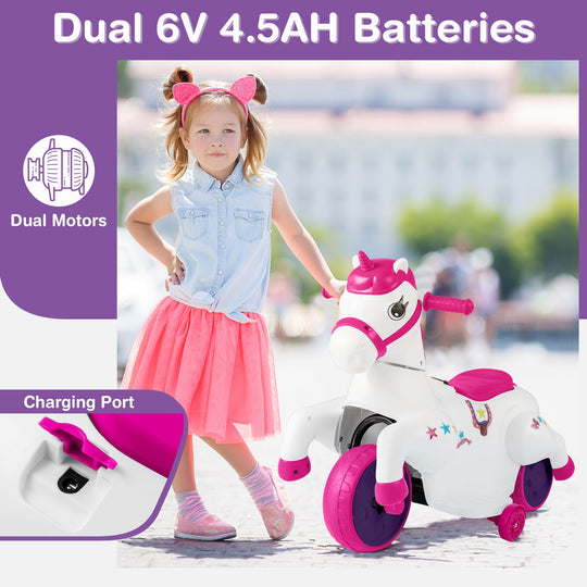 12V Unicorn Ride on Toy with Training Wheels and Horse Riding Mode