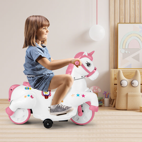 12V Unicorn Ride on Toy with Training Wheels and Horse Riding Mode-Pink