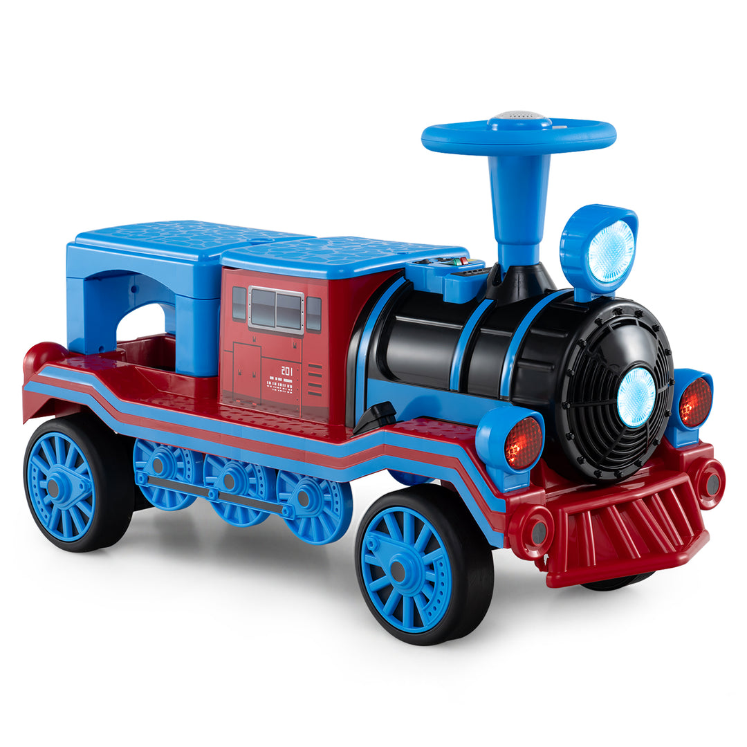12V 2-Seater Ride on Toy with Train Whistle and Removable Chair-Blue