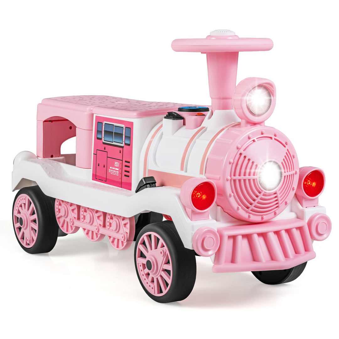 12V 2-Seater Ride on Toy with Train Whistle and Removable Chair-Pink