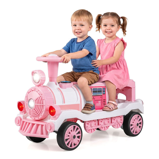 12V 2-Seater Ride on Toy with Train Whistle and Removable Chair-Pink