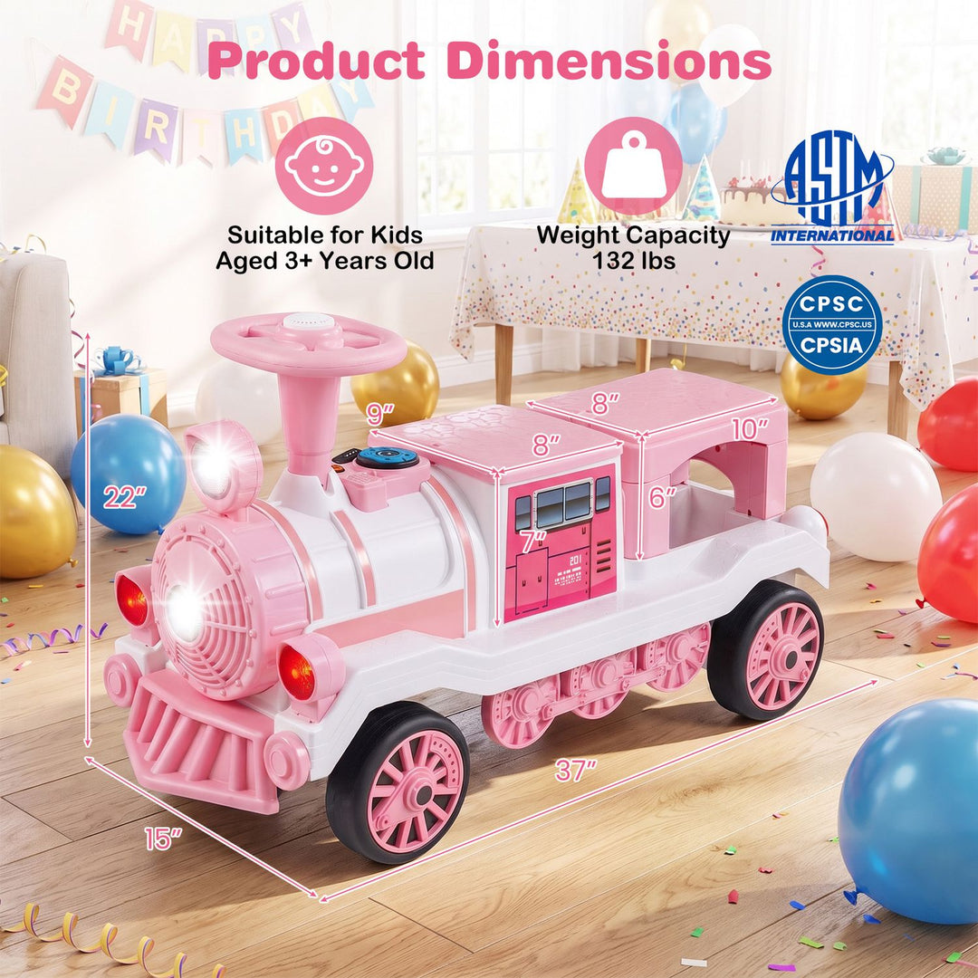 12V 2-Seater Ride on Toy with Train Whistle and Removable Chair-Pink