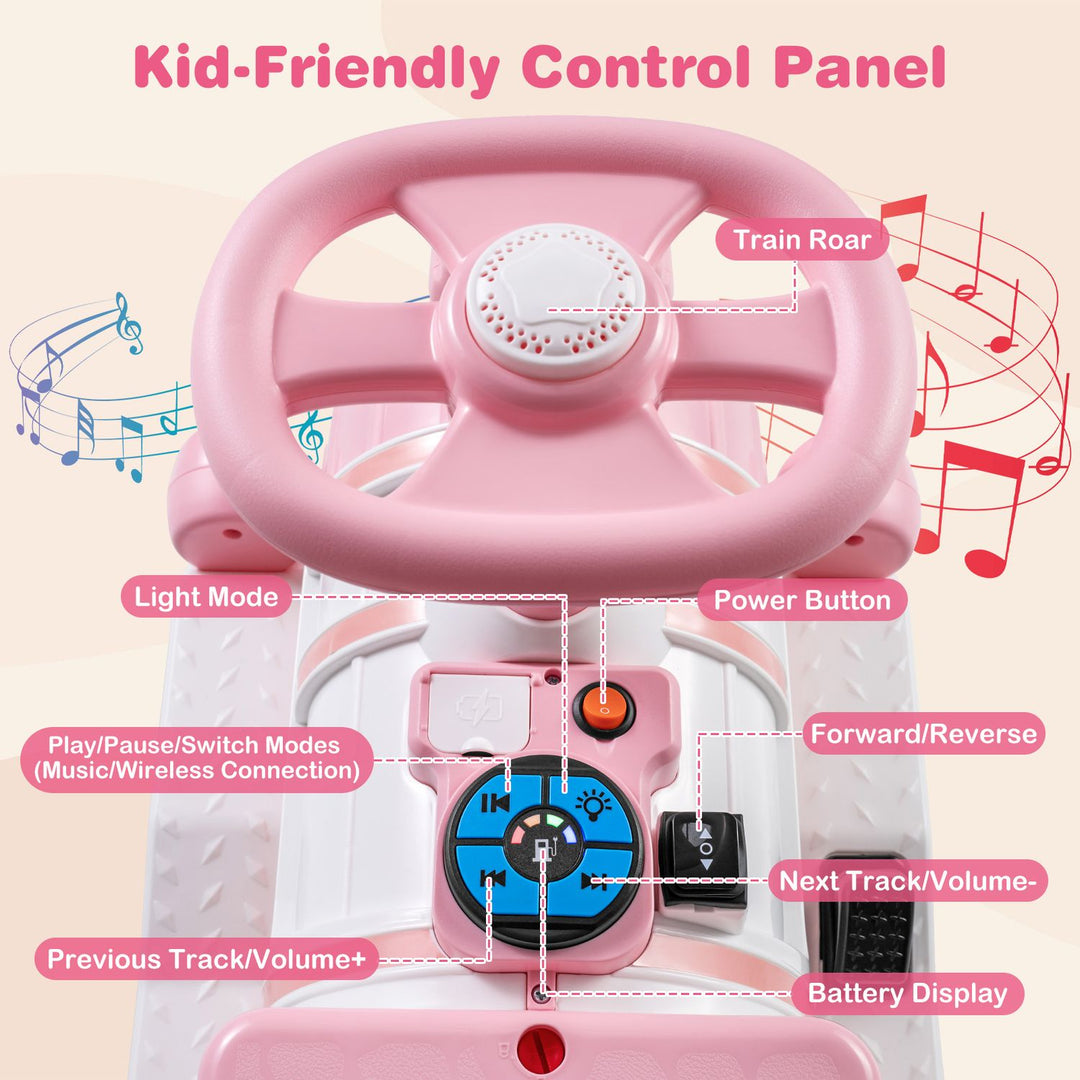 12V 2-Seater Ride on Toy with Train Whistle and Removable Chair-Pink