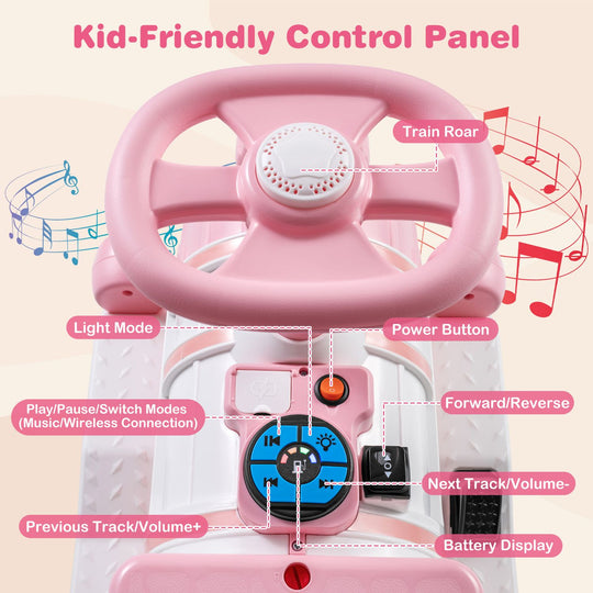 12V 2-Seater Ride on Toy with Train Whistle and Removable Chair-Pink