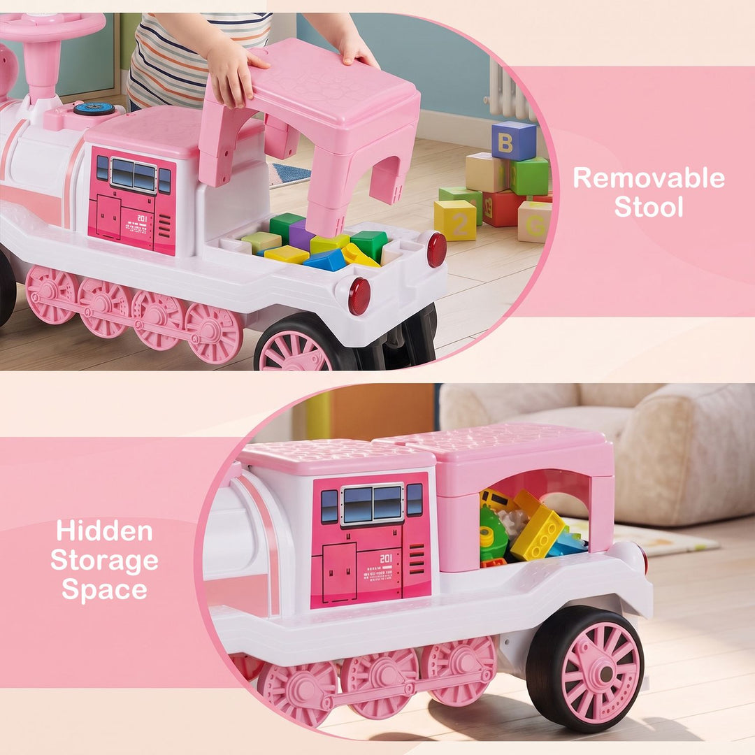 12V 2-Seater Ride on Toy with Train Whistle and Removable Chair-Pink