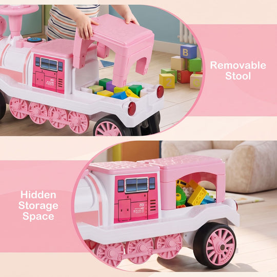 12V 2-Seater Ride on Toy with Train Whistle and Removable Chair-Pink