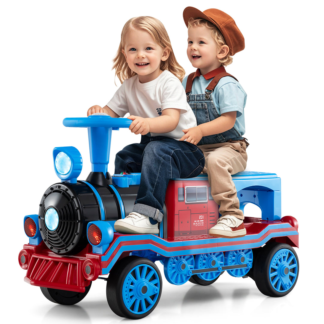12V 2-Seater Ride on Toy with Train Whistle and Removable Chair-Blue