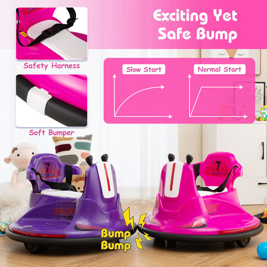 12V Kids Ride On Bumper Car with Remote Control Lights and Music-Pink