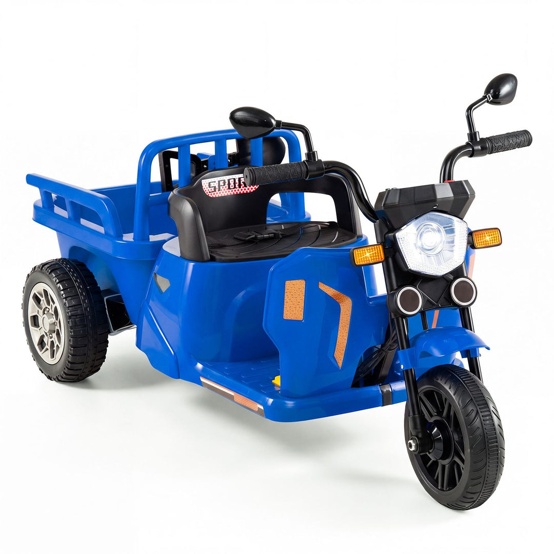 12V Kids Motorcycle with 3 Wheels and Trailer and Shovel Ride On Tractor