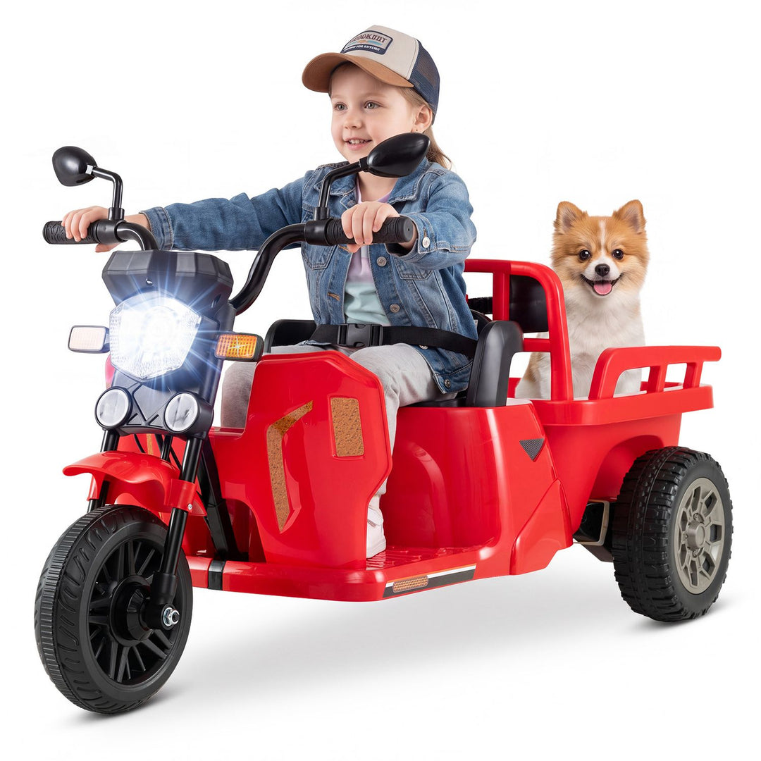 12V Kids Motorcycle with 3 Wheels and Trailer and Shovel Ride On Tractor