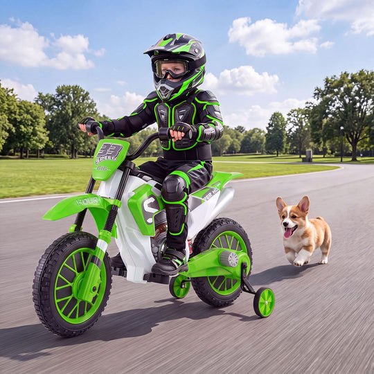 12V Kids Motorcycle with Training Wheels and Spring Suspension