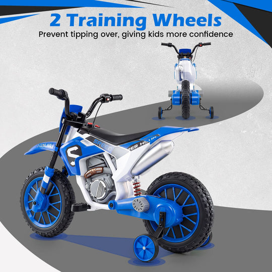 12V Kids Motorcycle with Training Wheels and Spring Suspension