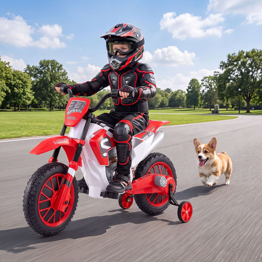 12V Kids Motorcycle with Training Wheels and Spring Suspension