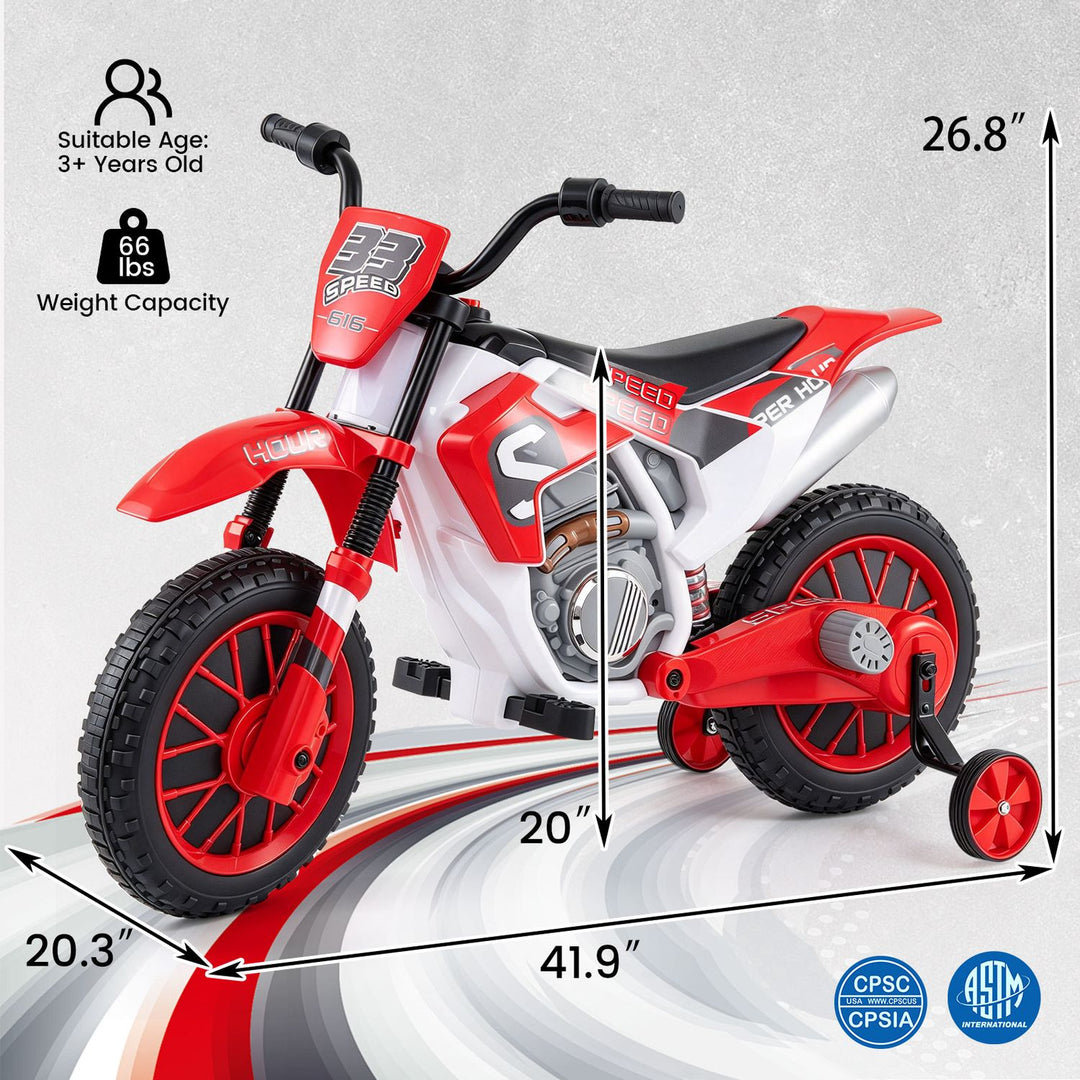 12V Kids Motorcycle with Training Wheels and Spring Suspension