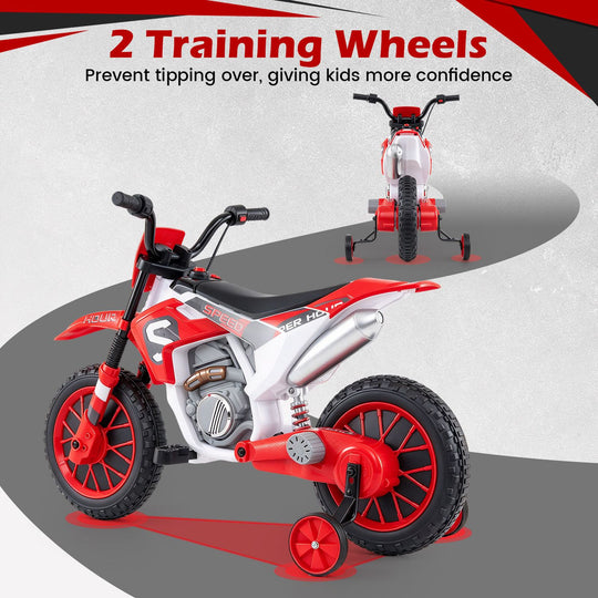 12V Kids Motorcycle with Training Wheels and Spring Suspension