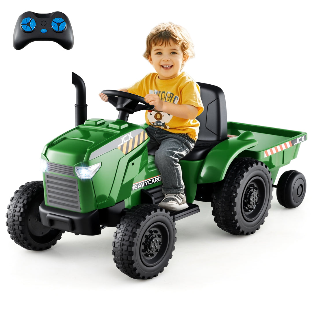 12V 2-in-1 Kids Ride On Tractor with Trailer and 3-Gear Shift-Grayish Green