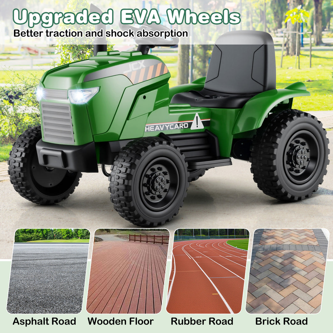 12V 2-in-1 Kids Ride On Tractor with Trailer and 3-Gear Shift-Grayish Green