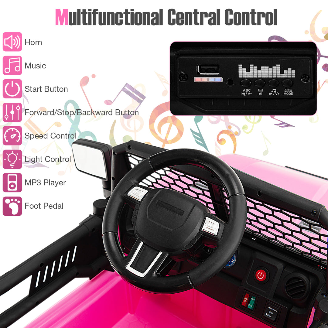 12V Kids Ride On Truck with Remote Control and Headlights-Pink