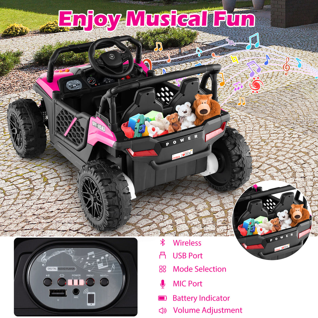 12V Kids Ride on Truck Off-Road UTV with Parental Remote and Lights-Pink