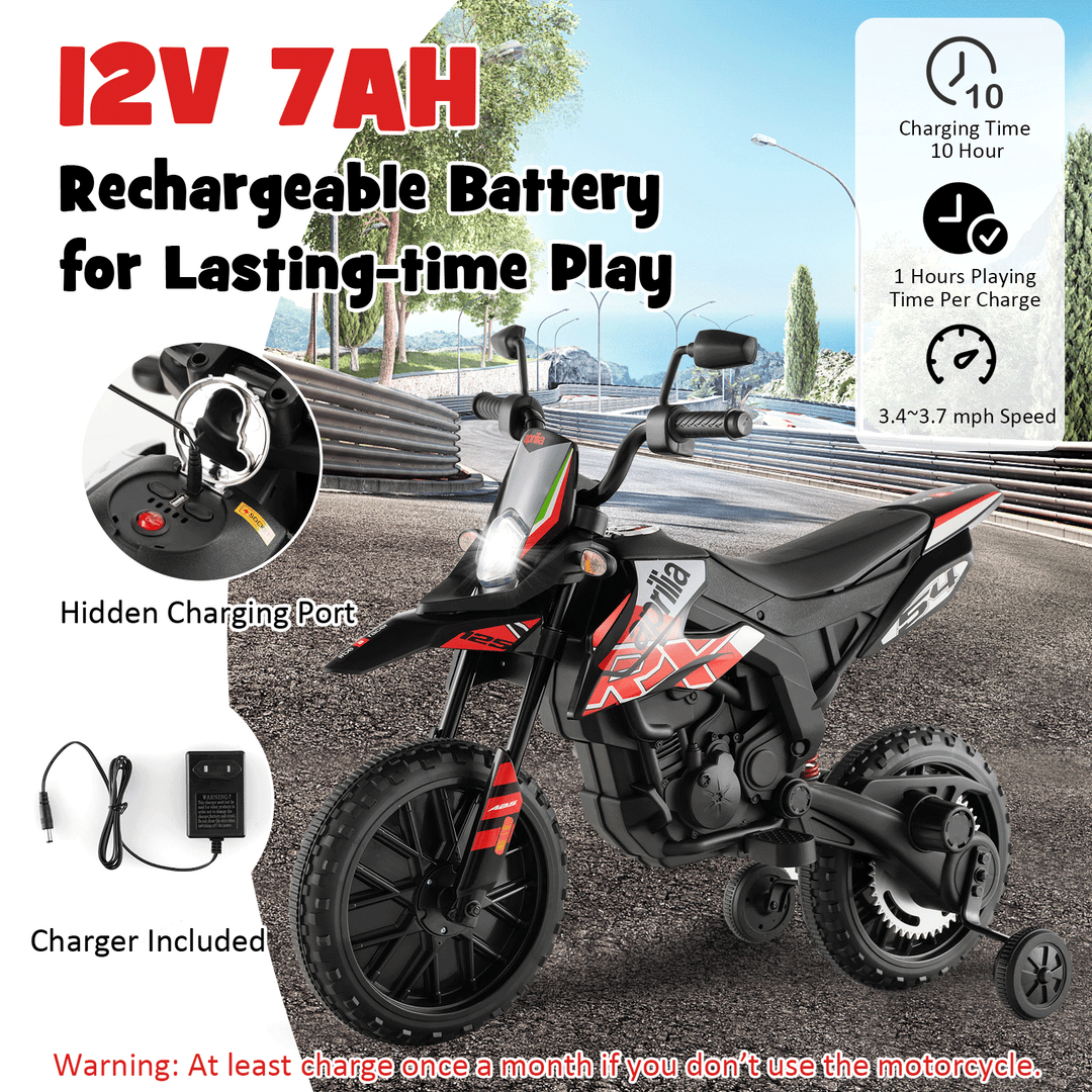 Aprilia Licensed Kids Ride On Motorcycle with 2 Training Wheels-Red