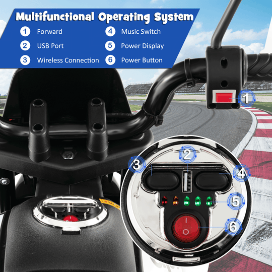 Aprilia Licensed Kids Ride On Motorcycle with 2 Training Wheels-White