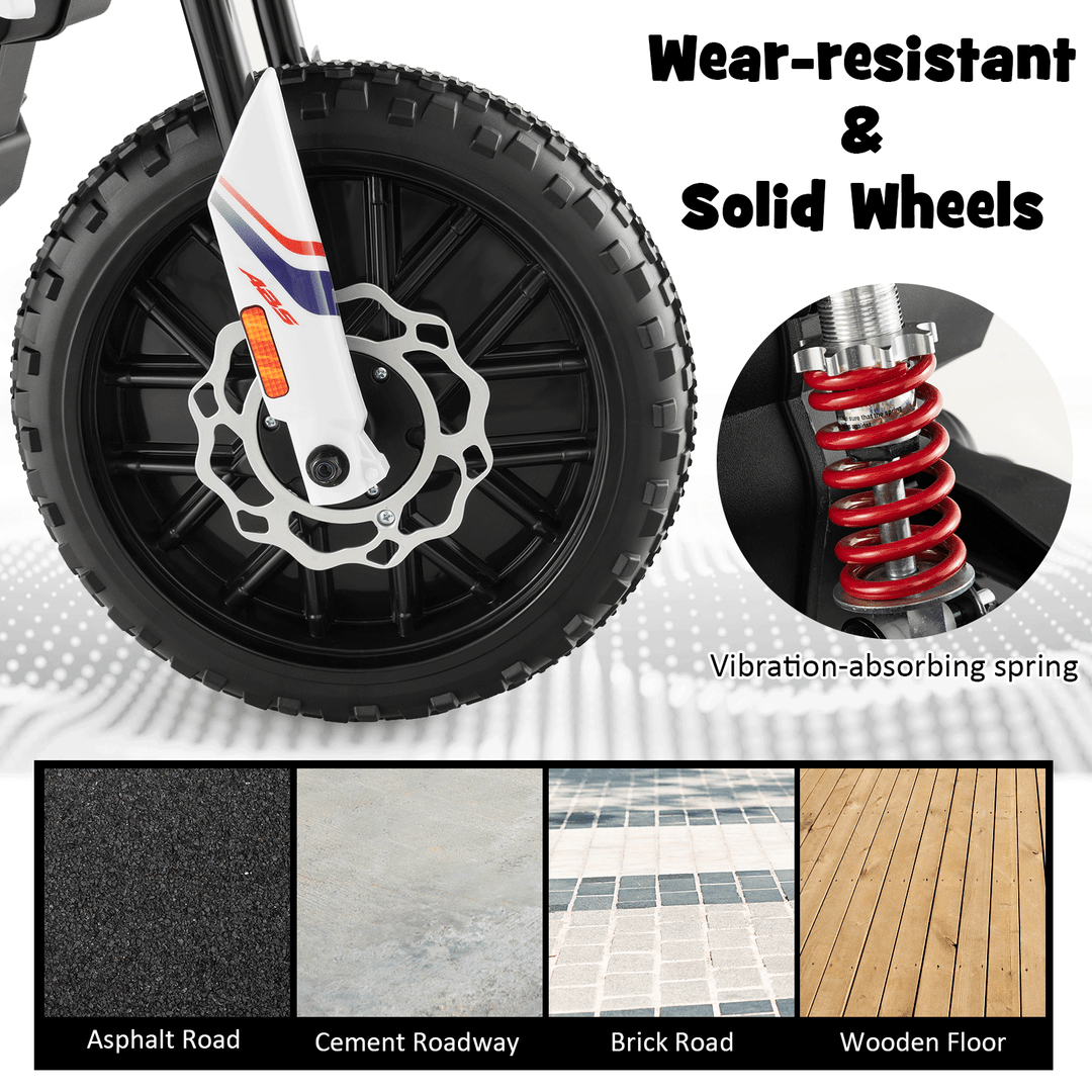 Aprilia Licensed Kids Ride On Motorcycle with 2 Training Wheels-White