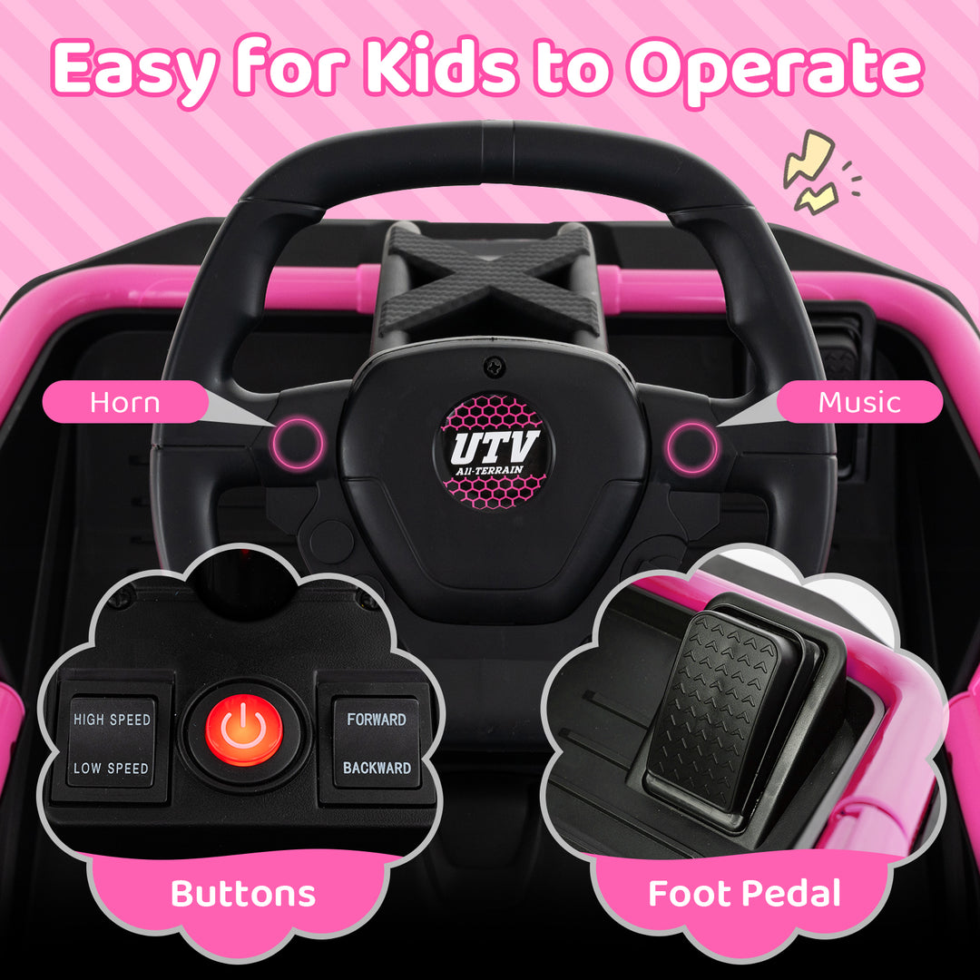 12V Ride on Car Electric UTV with Remote and Music for Big Kids-Pink