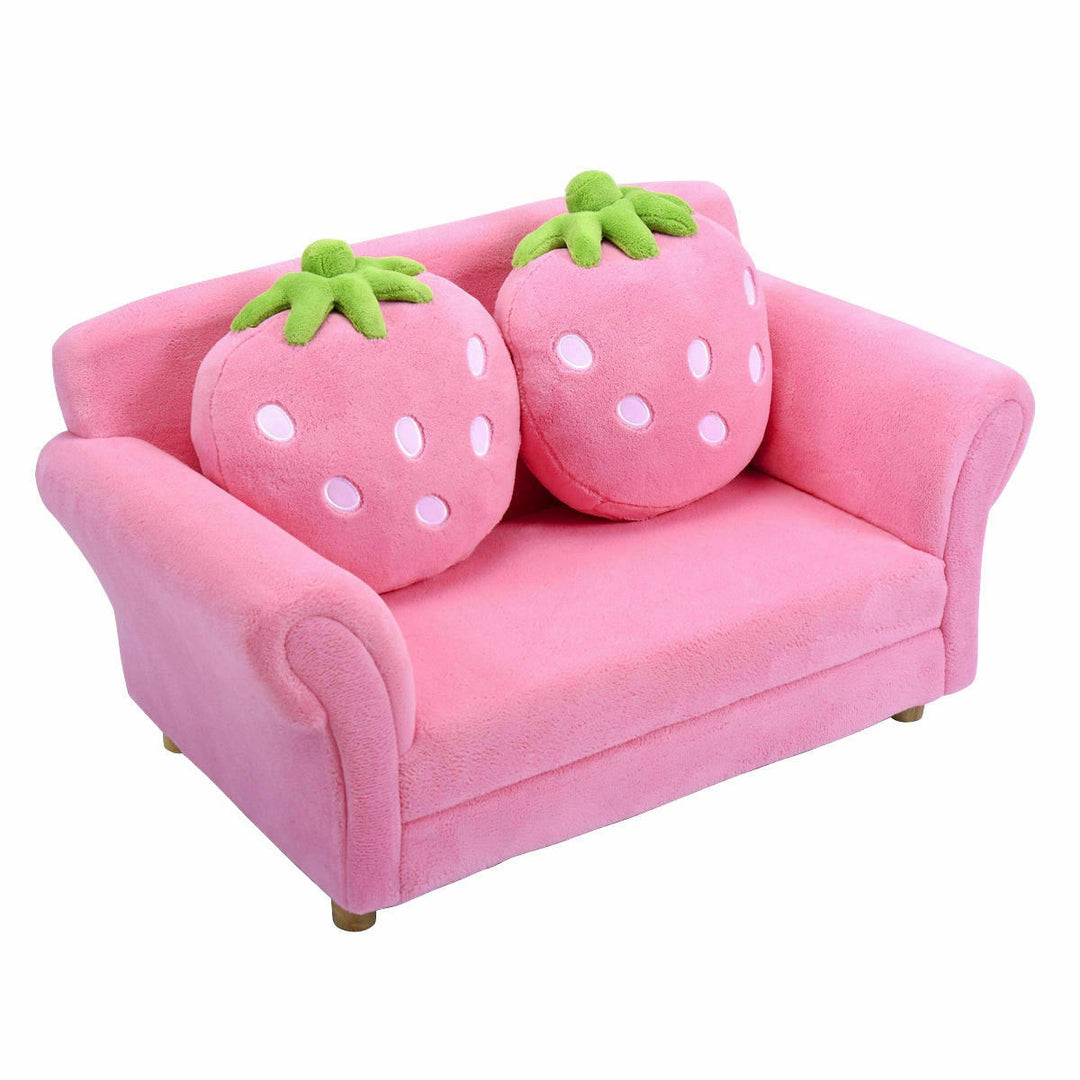 Kids Strawberry Armrest Chair Sofa with 2 Cute Strawberry Pillows-Pink