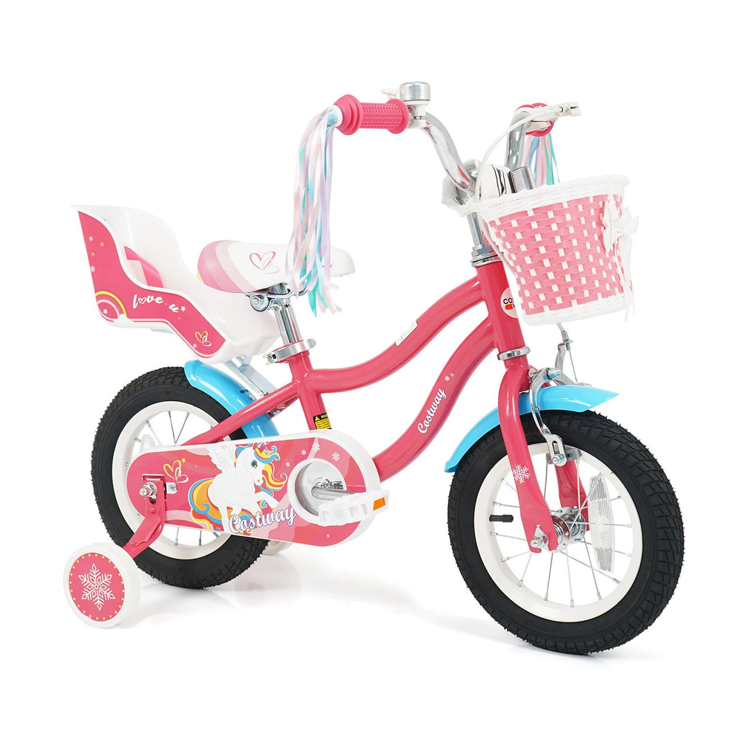 16 Inch Girls Bike for 4-7 Years Old Kids Bike with Doll Seat and Training Wheels