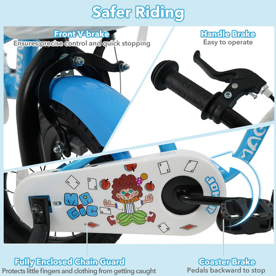 12/14/16 Inch Kids Bike with Training Wheels and Basket Navy Color