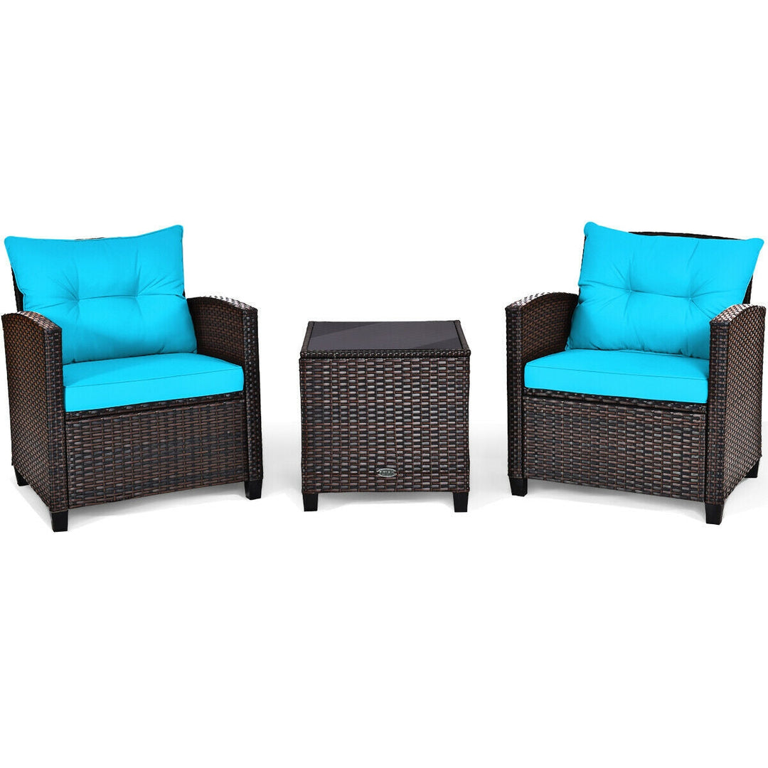3 Pcs Patio Rattan Furniture Set Cushioned Conversation Set Coffee Table-Beige