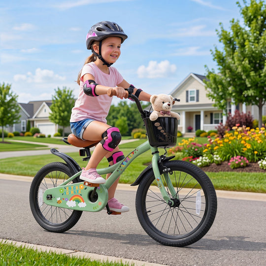 Girls Bike 12 Inch with Training Wheels and Basket - Green
