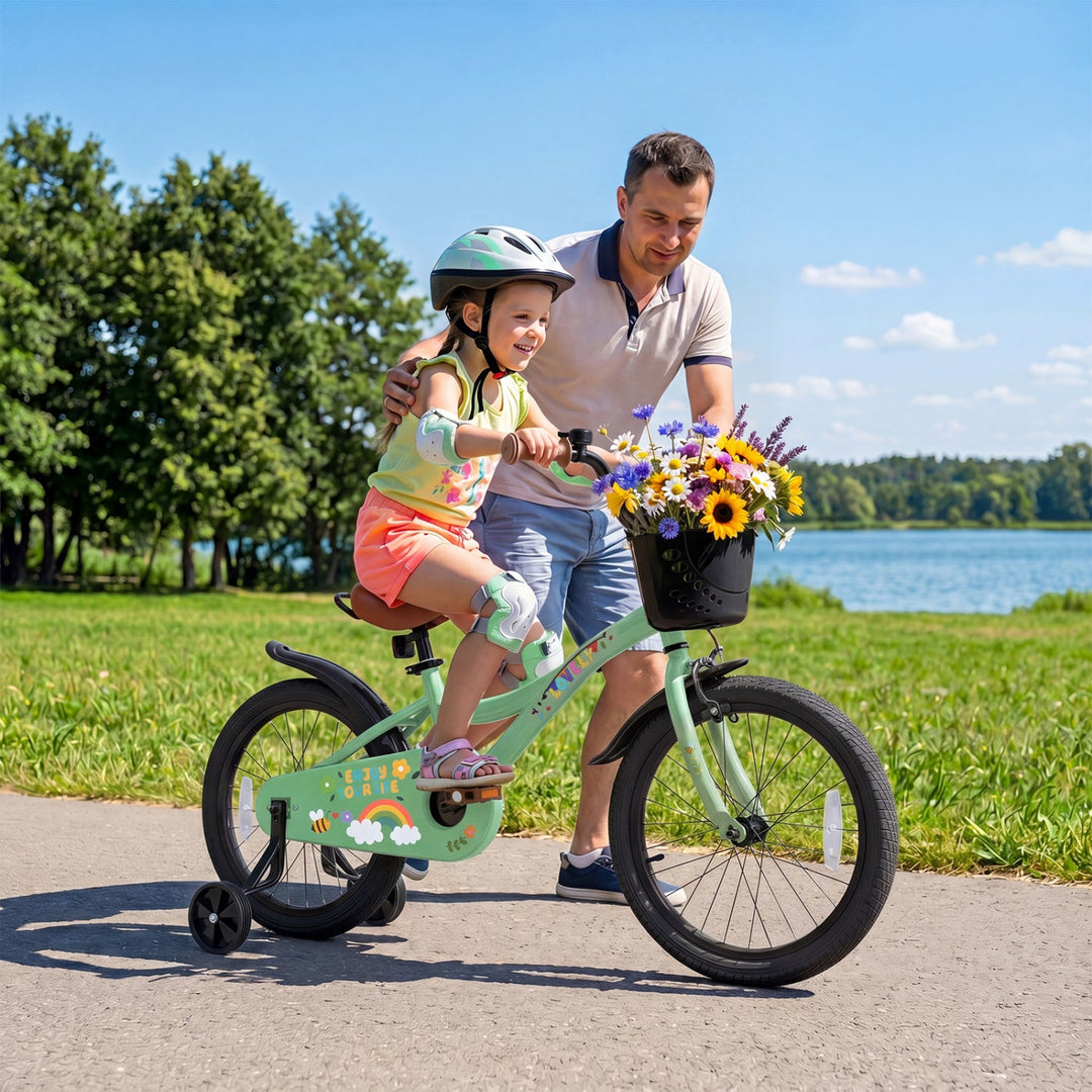 Girls Bike 12 Inch with Training Wheels and Basket - Green