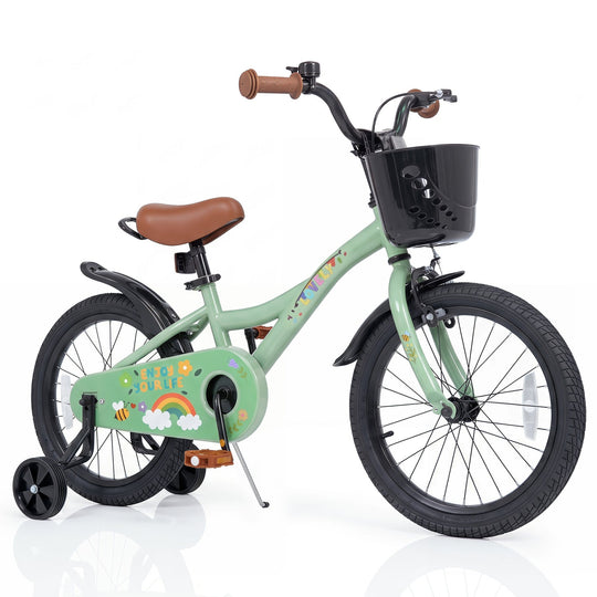 Girls Bike 12 Inch with Training Wheels and Basket - Green