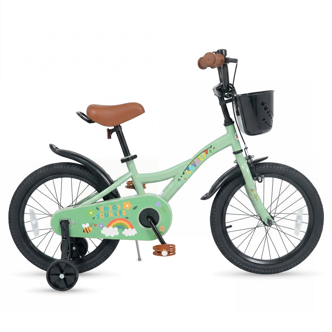 Girls Bike 12 Inch with Training Wheels and Basket - Green