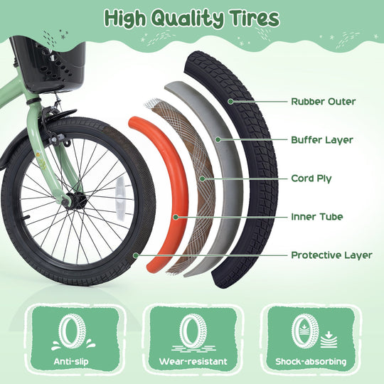 Girls Bike 12 Inch with Training Wheels and Basket - Green