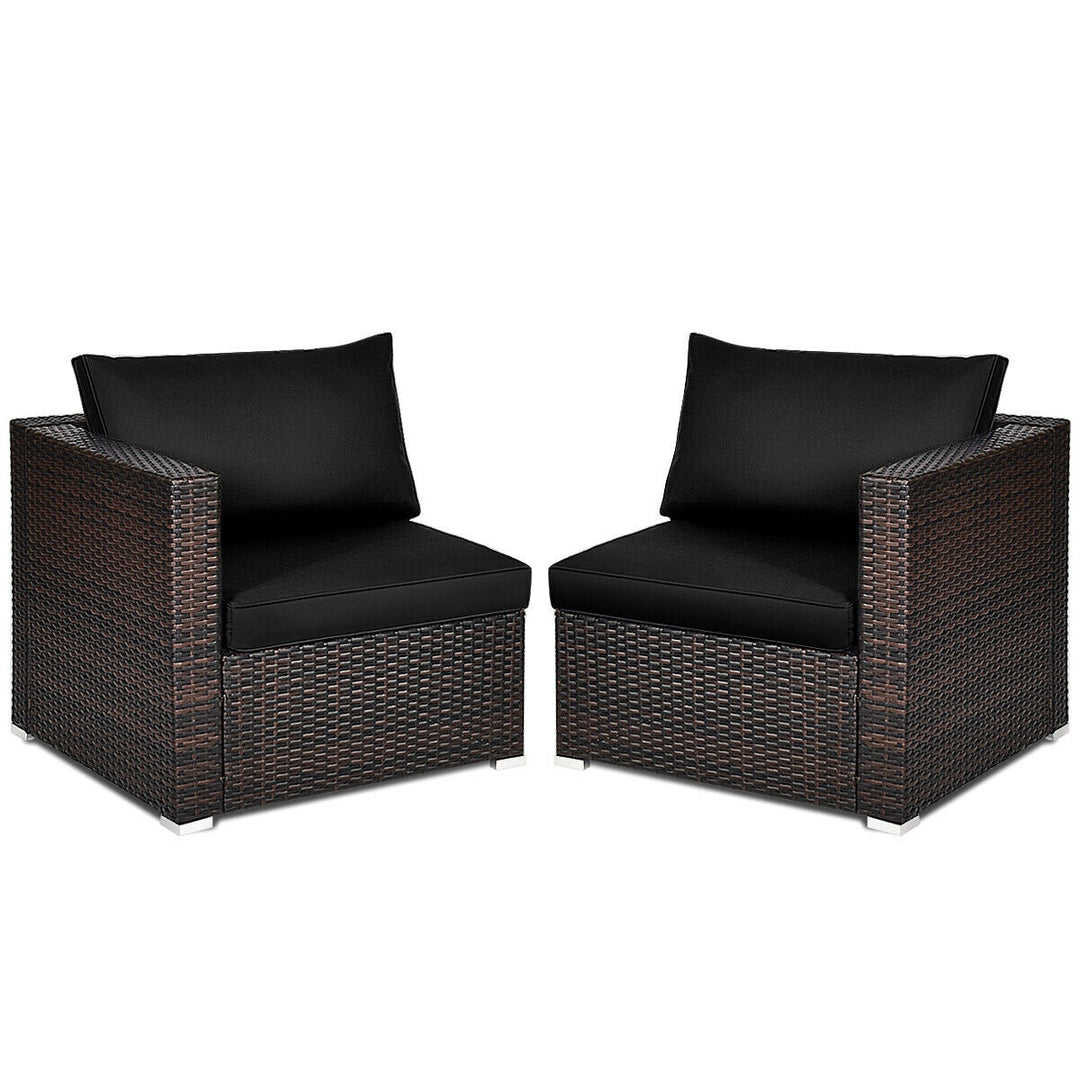 2 Pieces Patio Rattan Sectional Conversation Sofa Set-Beige