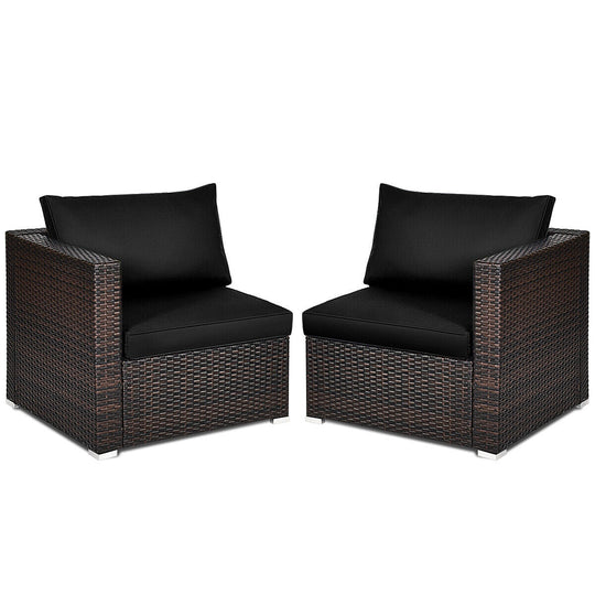 2 Pieces Patio Rattan Sectional Conversation Sofa Set-Beige