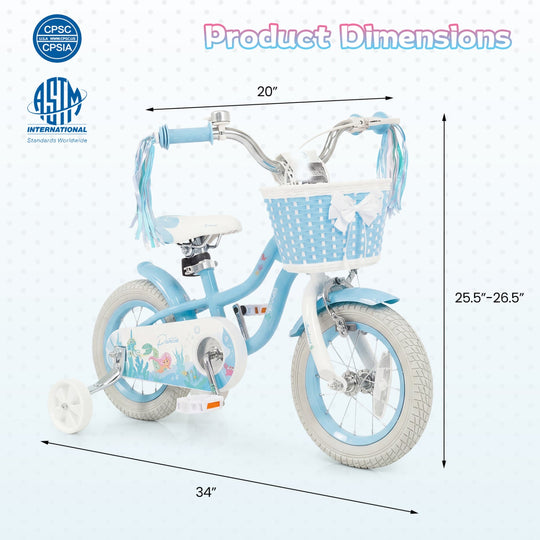 Kids Bike 12-20 Inch with Training Wheels & Basket