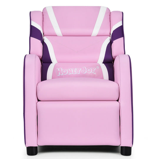 Kids Leather Recliner Chair with Side Pockets-Pink