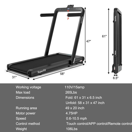 4.75HP 2 In 1 Folding Treadmill with Remote APP Control
