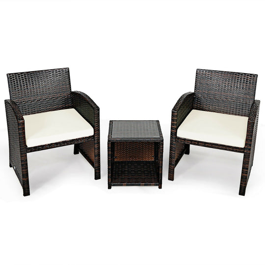 3 Pieces PE Rattan Wicker Furniture Set with Cushion Sofa Coffee Table for Garden