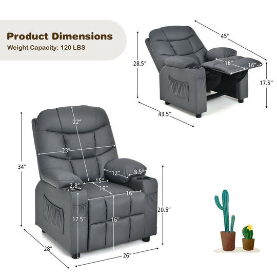 Kids Recliner Chair with Cup Holder and Footrest for Children