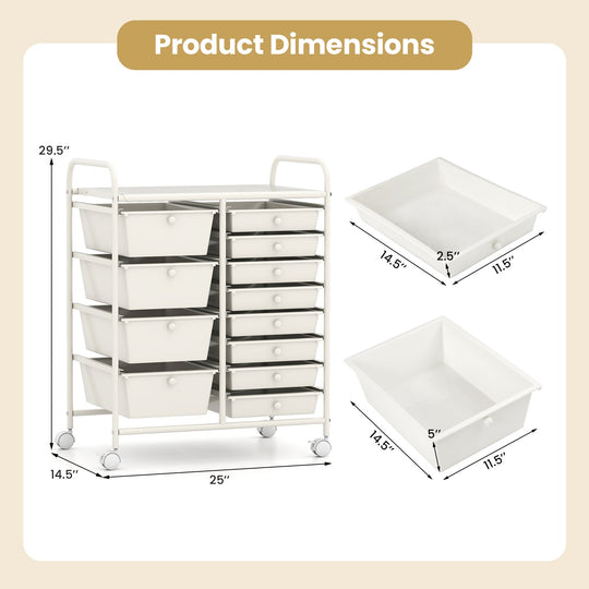 12-Drawer Utility Rolling Cart with Drawers Multi-Use Storage
