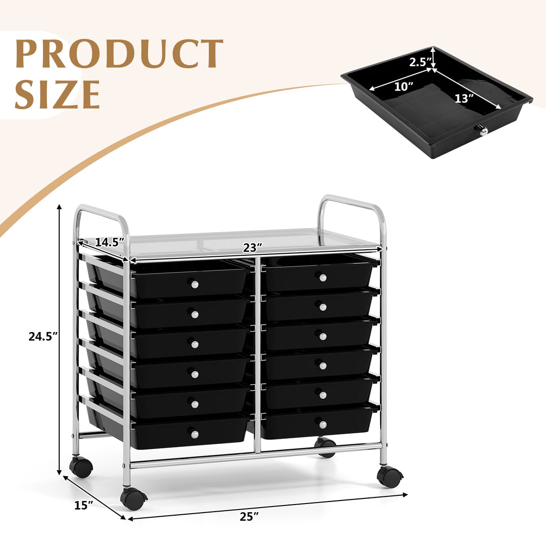 12 Drawers Rolling Storage Cart for Home and Office