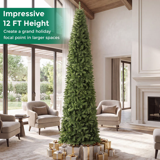 12 FT Artificial Christmas Tree with 1818 PVC Branch Tips-XL