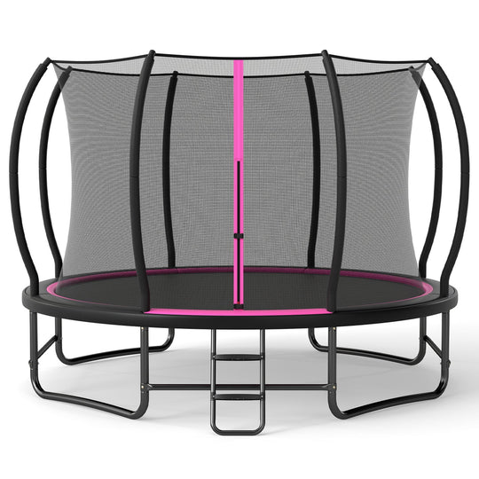 12 FT Outdoor Trampoline with Safety Enclosure Net - Pink