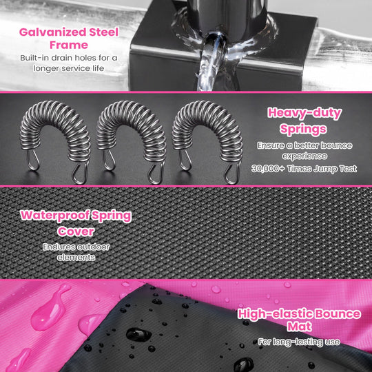 12 FT Outdoor Trampoline with Safety Enclosure Net - Pink